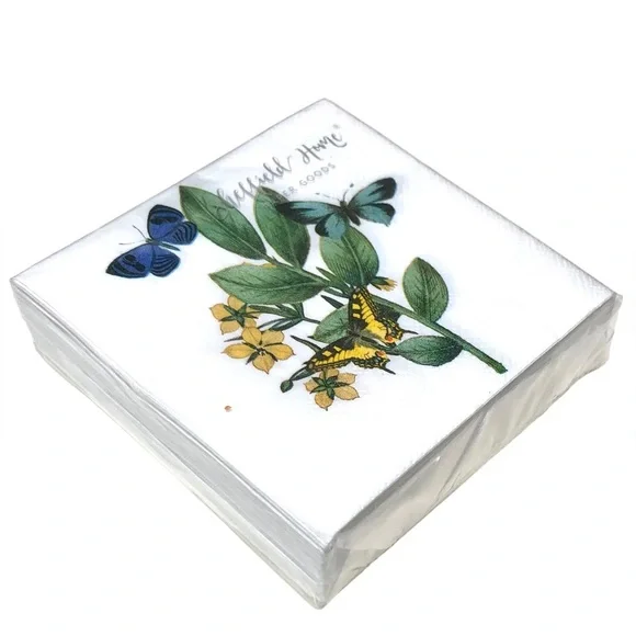 Sheffield Home Butterfly Botanical Cocktail Beverage Paper Napkins, 40 ct