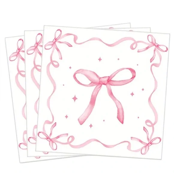 Pink Ribbon Bow Luncheon Party Napkins, 20-ct