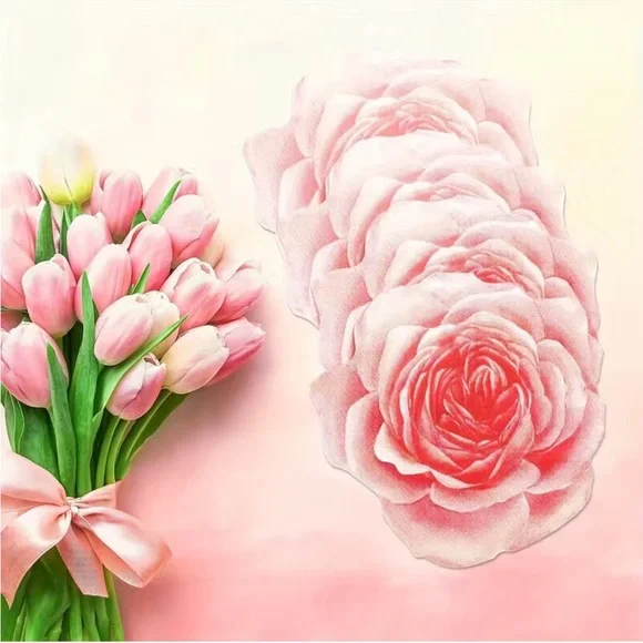 Pink Rose Shaped Decoupage or Party Luncheon Napkins, 16 pcs