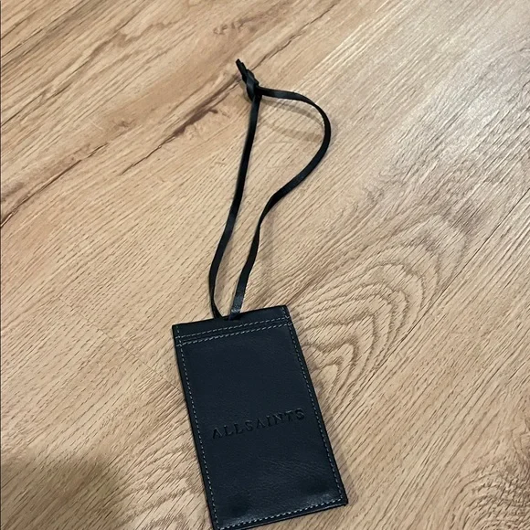 All Saints Black Leather Luggage Tag
