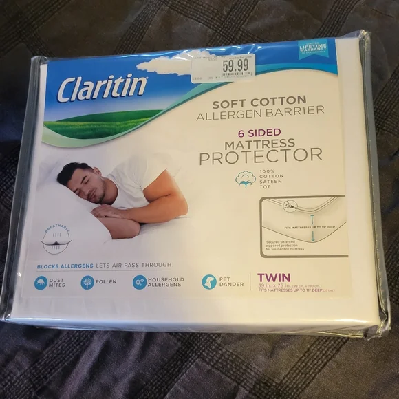 Claritin Twin 6 sided mattress protector NEW