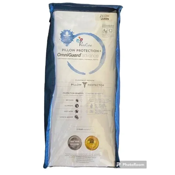 Pure Care Pillow Protector FTA502 Omniguard Queen New