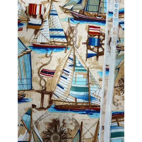 VTG Robert Kaufman Sailboat Fabric Tan Nautical Sailboat Anchor Compass 98