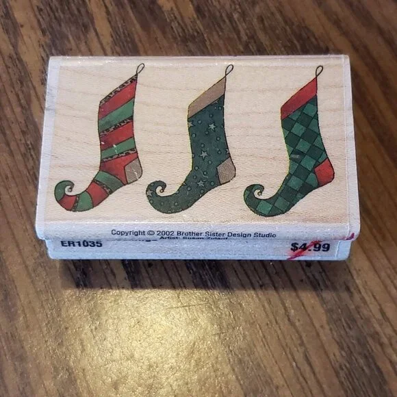 Brother Sister Studio Rubber Stamp Curley-Q Christmas Stockings ER1035