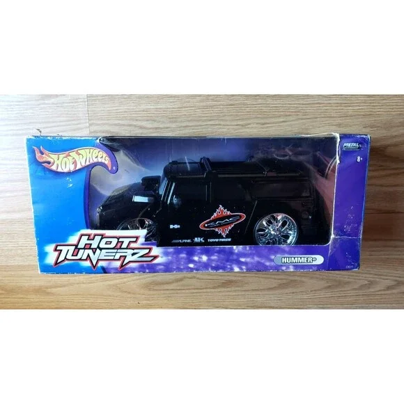 2004 Hot Wheels HUMMER H2 SUV Black HOT TUNERZ 1:20 Chrome Spoke Spinners #C4511