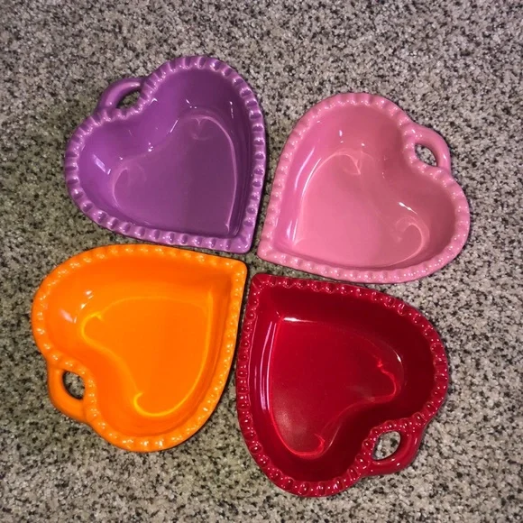 Williams Sonoma ceramic heart bowls.