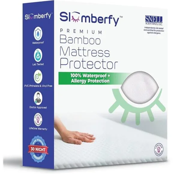 Waterproof Mattress Protector by Slumberfy | Hypoallergenic Bamboo Mattress
