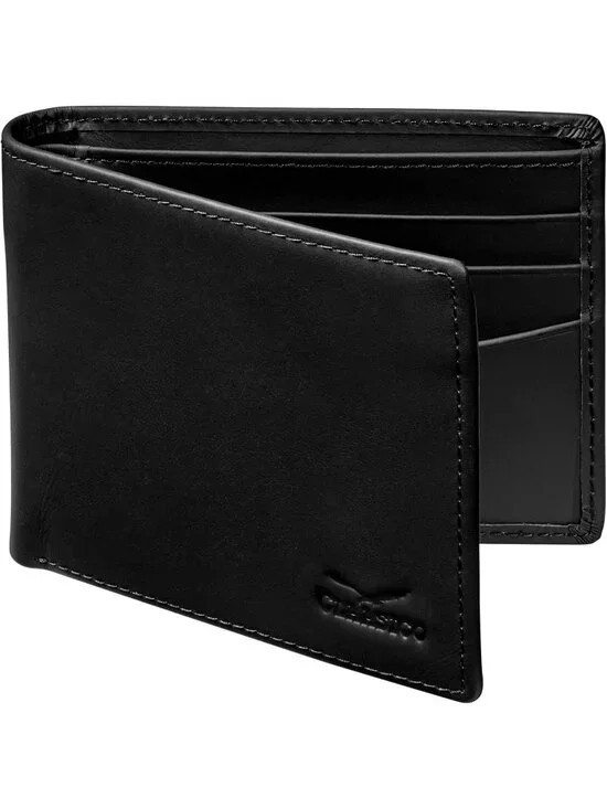 Men's Black-Smooth Leather Bifold Wallet 9 Total Card Slots Dry Cloth Clean
