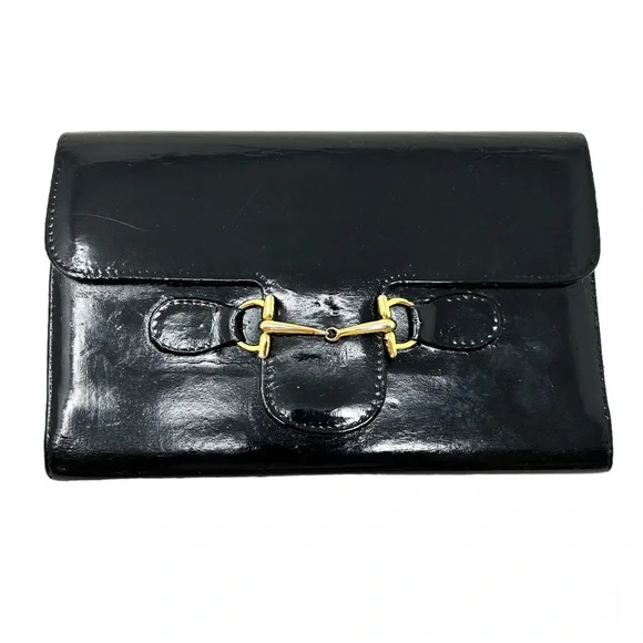 GUCCI horsebit black leather trifold vintage wallet, made in Italy