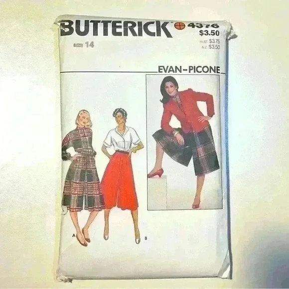 Butterick 4376 Evan-Picone Jacket Blouse Culottes12-16 Cut Sewing Patterns