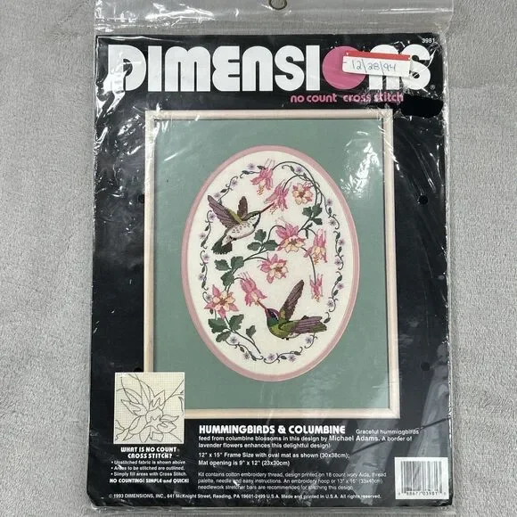 Dimensions No Count Cross Stitch Kit Hummingbirds & Columbine 3981 Floral Birds