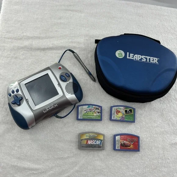 2005 LeapFrog Leapster w/Case & 4 Games - EVERYTHING IS UNTESTED NASCAR Cars Pet