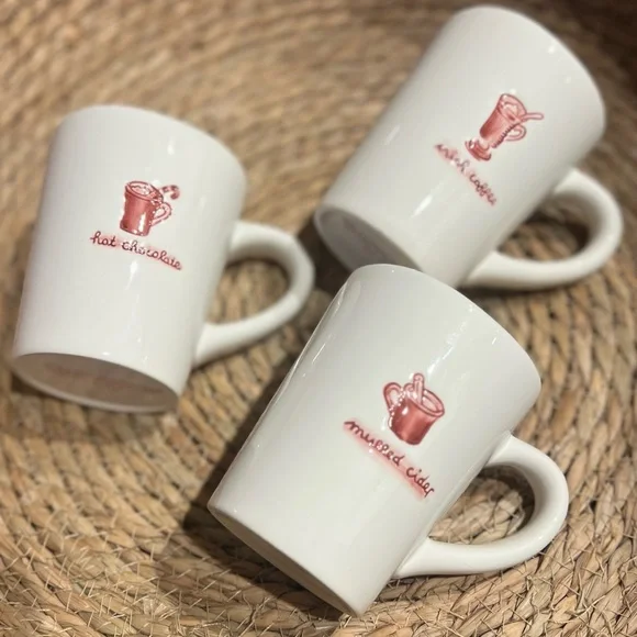 Williams Sonoma Seasonal Diner Mug Trio Hot Chocolate Mulled Cider Irish Coffee