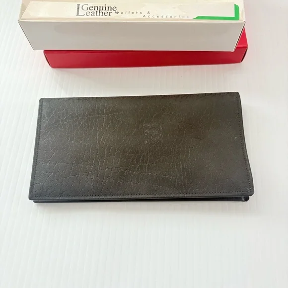 NWT Vintage Genuine Leather Black Check Book Wallet in Box Wallet Only