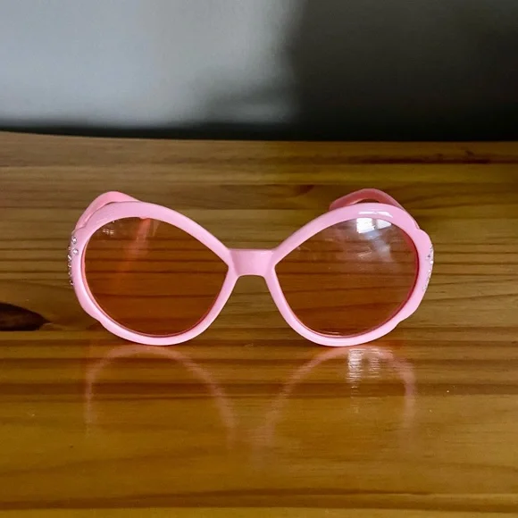 Girls Retro Bubblegum Pink Sunglasses with Pink Lenses and Rhinestone Bling