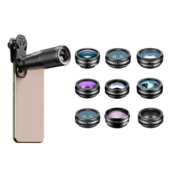 10-in-1 Mobile Phone Lens Kit: 22X Telephoto, Fisheye, Wide Angle, Macro Lens