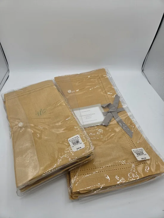 Williams Sonoma Mustard Yellow Hemstitched Linen Napkins & Placemats Set 4 NWT 1