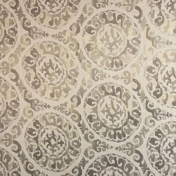 Fabric Remnant 120”x57” Geometric Tan Silver and Metallic Bronze READ