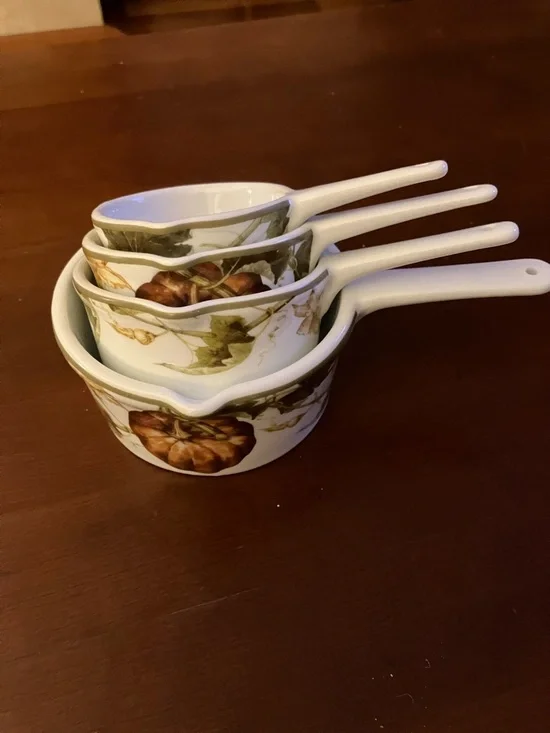 Williams-Sonoma Botanical Pumpkin measuring cups ceramic set of 4 EUC HTF