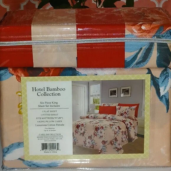 Beige w/florals 6pc king sheet set