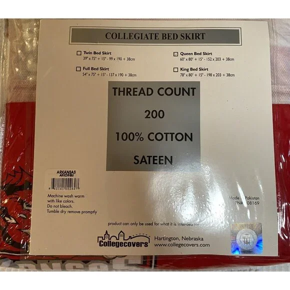 New In Package Arkansas Razorbacks Dust Ruffle Bed Skirt Size Queen Red White