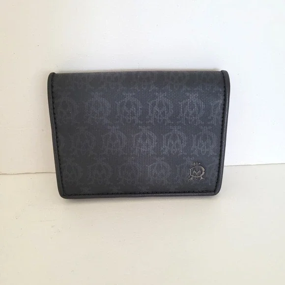 Dunhill London Signature Monogram Card Case Wallet Black Grey Coated Canvas