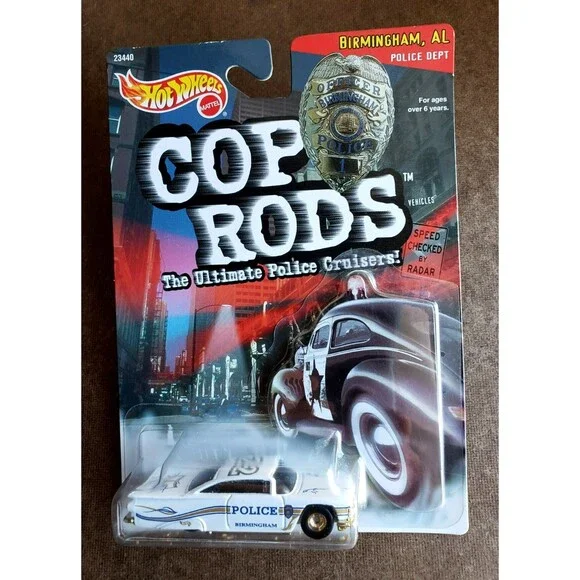 1999 Hot Wheels '59 IMPALA White COP RODS Birmingham AL Police Dept 1:64 Gold RR