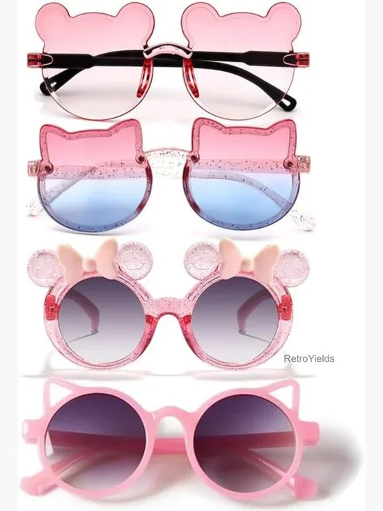 3 Pairs Girls Sunglasses Multiple Shapes UV Protection Beach Eyewear Ages 3-10