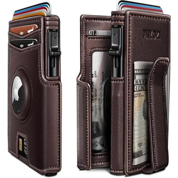 Airtag Wallet for Men,with Money Clip 10 Cards Metal Case Smart Slim Pop Up