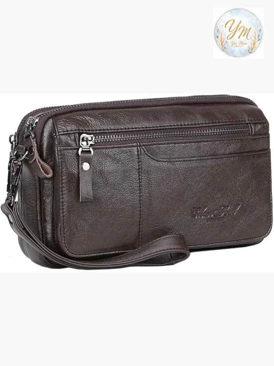 Genuine Leather Wristlet Clutch Wallet Organizer for Men