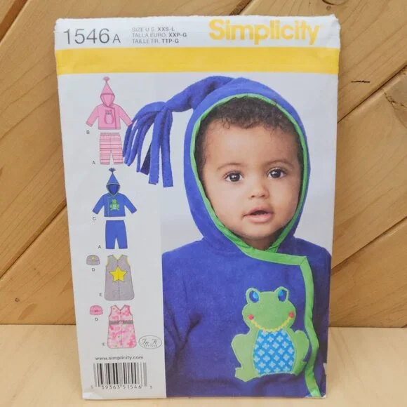 Simplicity 1546 Baby's Knit Outfit Sewing Pattern XXS-S Pants Jacket Hat Sack