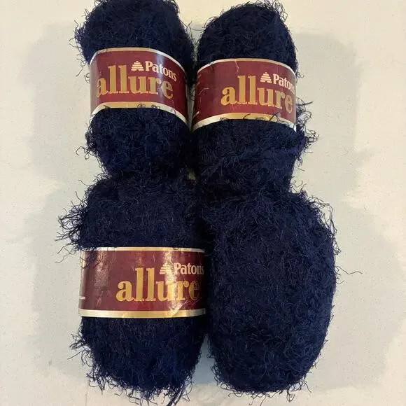Patons Allure Yarn‎ Lot 4 skeins Sapphire Eyelash Novelty Knit Crochet