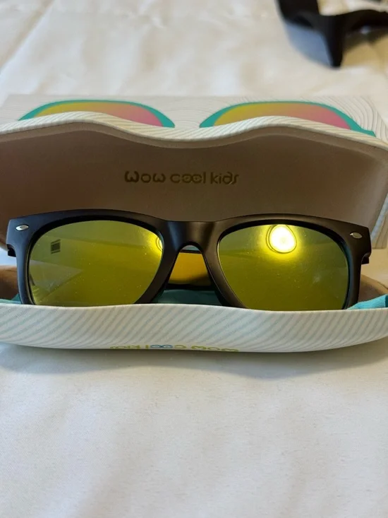 NEW- Wow cool kids sunglasses, black ,yellow mirrored lenses. UV protection