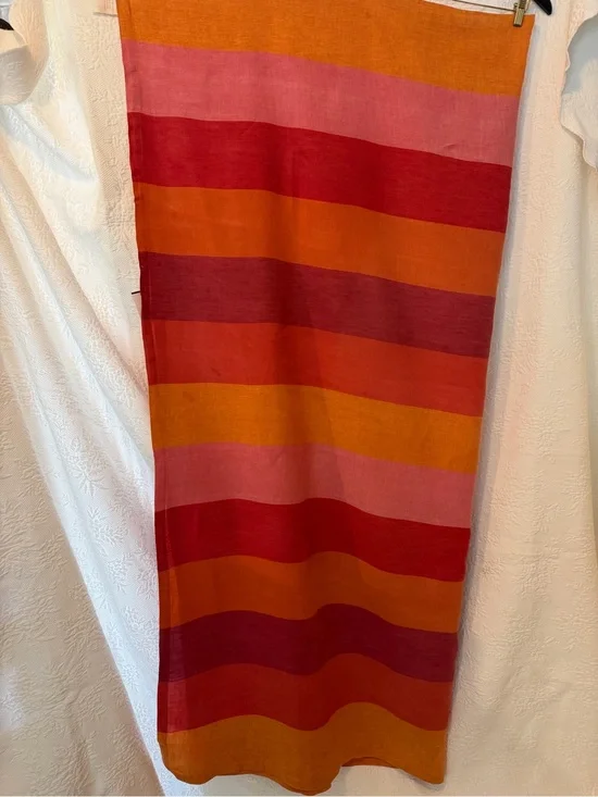 VTG Williams Sonoma Vibrant Linen Madras Tablecloth 70x70 - Orange, Red & Pink