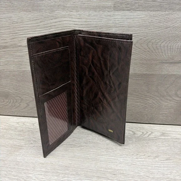Swank Genuine Leather Tall Checkbook Wallet Brown Men's Bifold Very Nice