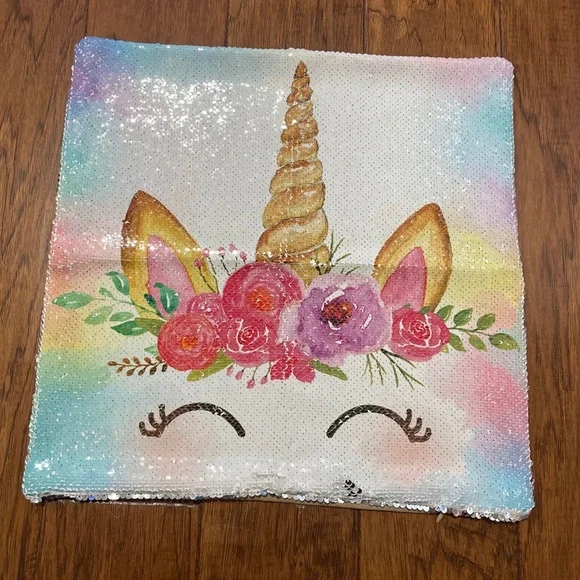 Unicorn Sequin Pillowcase Pillow Cover 16” X 16” Zipper Closure