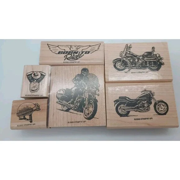 Stampin Up BORN TO RIDE Motorcycle Biker Bike Fathers Day Dad Rubber Stamps Set