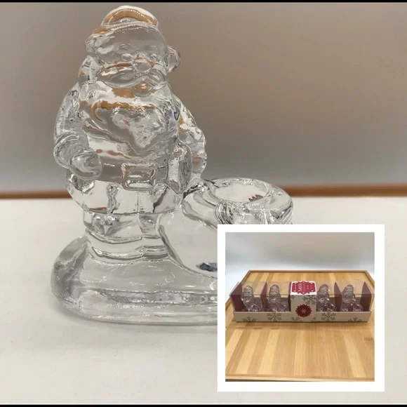 Williams Sonoma Santa Candle Holders 4 piece NWT Clear Glass