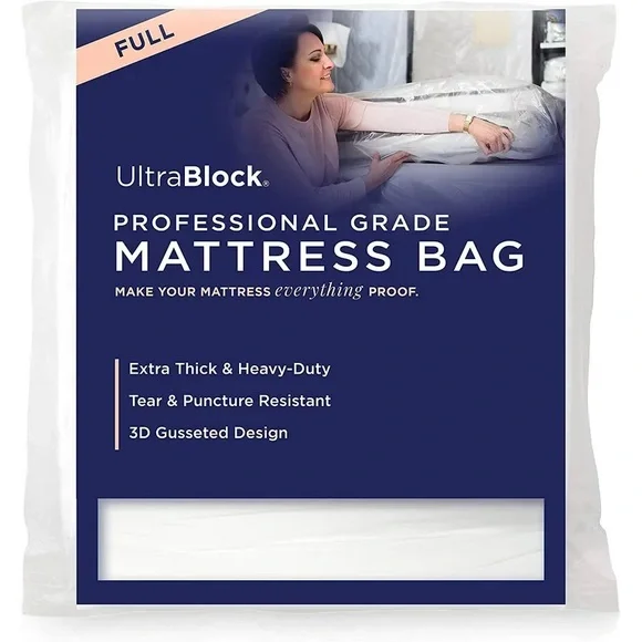 UltraBlock Mattress Bag: Heavy Duty Puncture Resistant Bag (Size Full, Unopened)