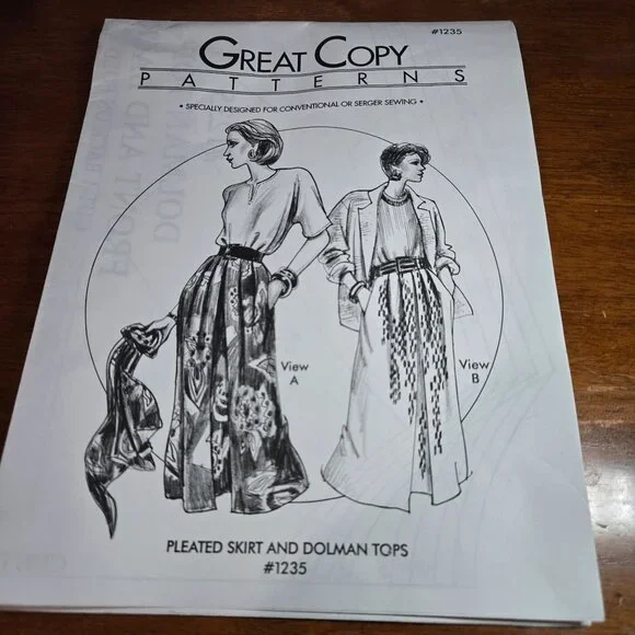 Great Copy Patterns 1235 sewing patterns Pleated Skirt, Dolman Tops UNCUT XS-XL