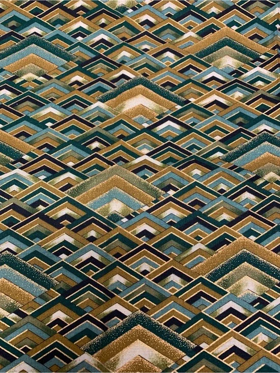 Hi Fashion Fabrics Art Deco Cotton Remnant Quilt Scraps Gold, Green, Black