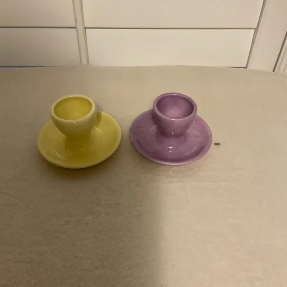 Williams Sonoma Yellow and Lavender Ceramic Egg Cups