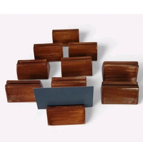 Set 10 Williams Sonoma Painted Ceramic Place Card Holders Brown Burgundy 2012
