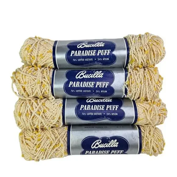 Bucilla Paradise Knitting‎ Yarn Lot of 10 skeins Yellow 504 Acetate Nylon Vintag