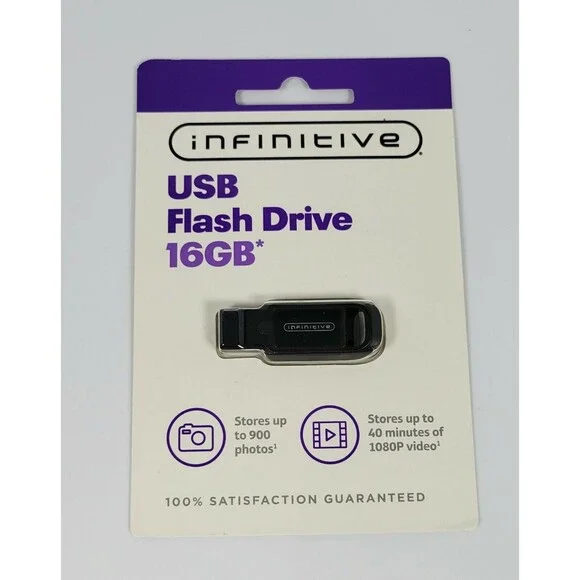 INFINITIVE USB FLASH DRIVE 16GB. 900 photos/40 minutes of video ready. B4