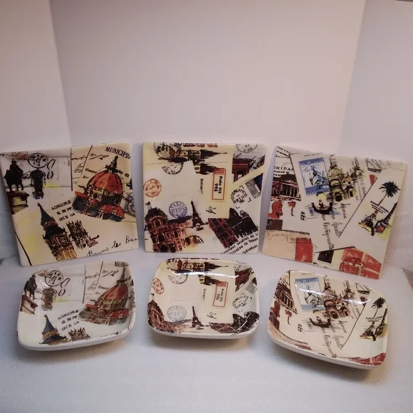 Williams Sonoma Marc Lacaze Grand Tour 3 PLATES & 3 BOWLS 2008 Appetizers Dips