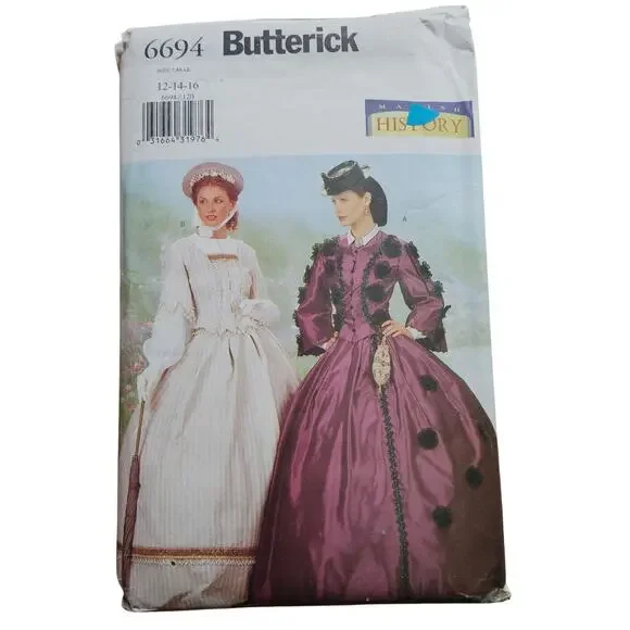Butterick 6694 Victorian Civil War Dress Costume Pattern Gone With the Wind Gown