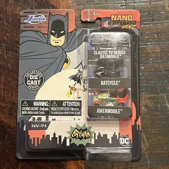 NEW Jada 31988 Batman 1966 TV Series 3-PK Nano Hollywood Rides Die-Cast Vehicles