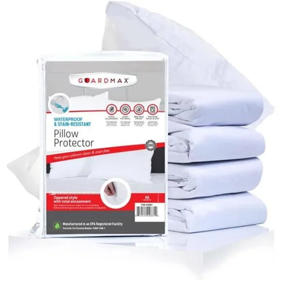 Waterproof Zippered Bed Bug Pillow Protector 4 Pack - Hypoallergenic Pillow