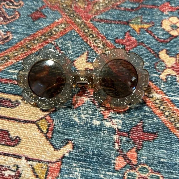 Toddler Girl Sunglasses Retro Flower Brown Sparkle